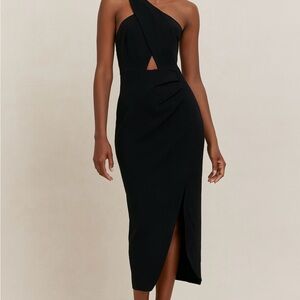 OLIA Elegant One-Shoulder Black Dress
